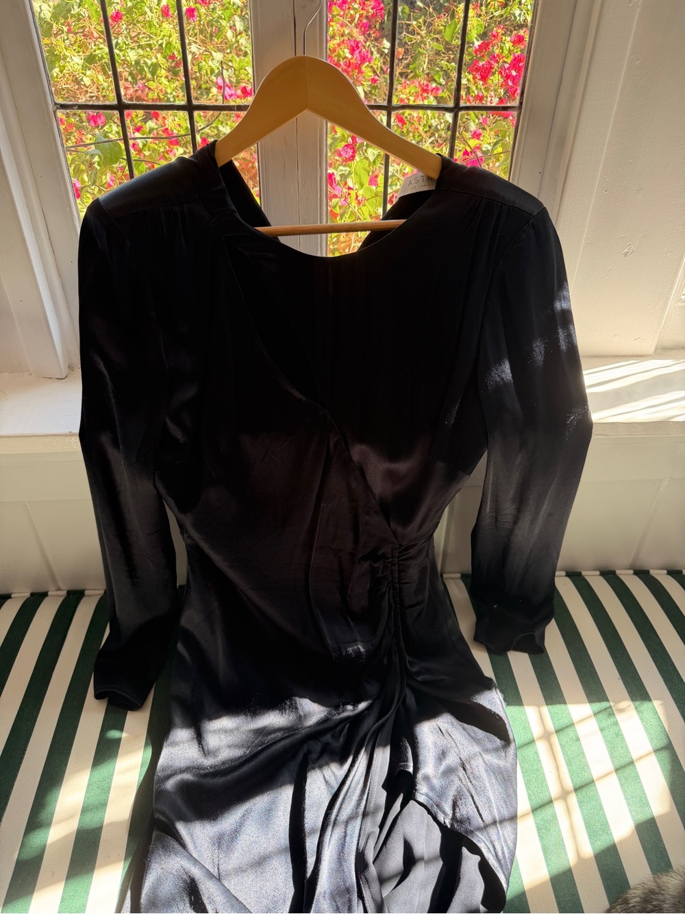 Astr Dark Navy Blue Satin Long-Sleeve Dress